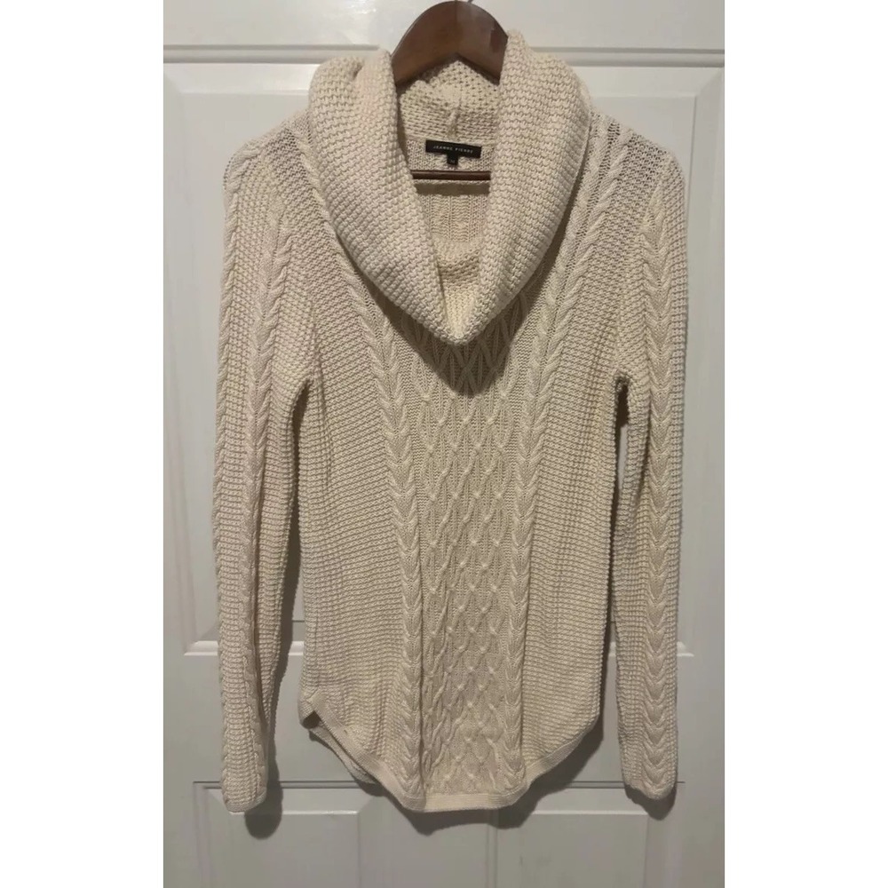 Jeanne Pierre Cable Knit Cowl‎ Neck  Sweater Medium Long Sleeve Cream Beige